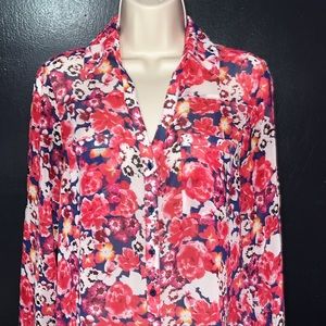Express Portofino floral sheer button down blouse. Career, work, office Sz. S